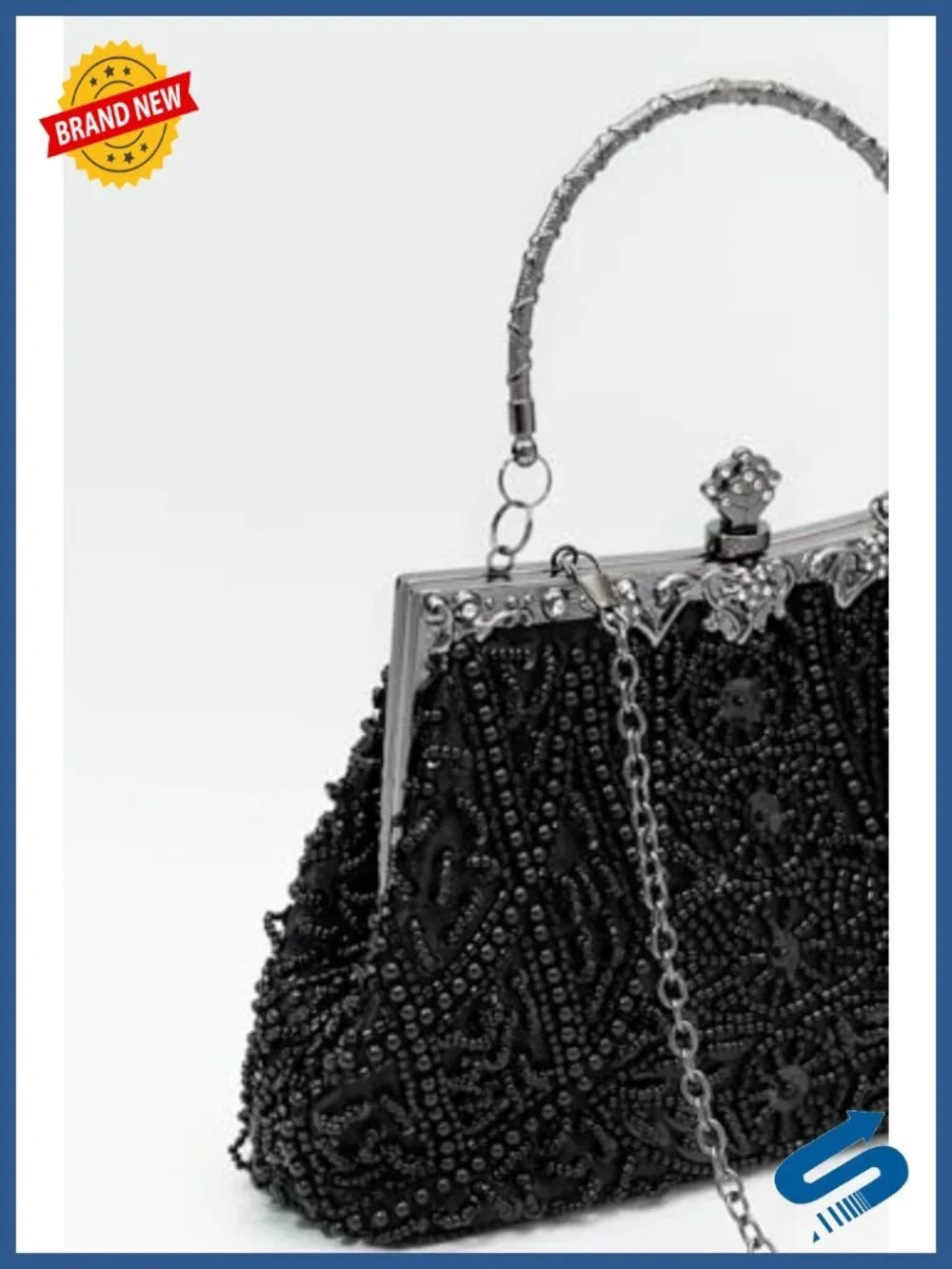 Beaded Evening Clutch Purse Floral Sequin Chain Crossbody Formal Bag